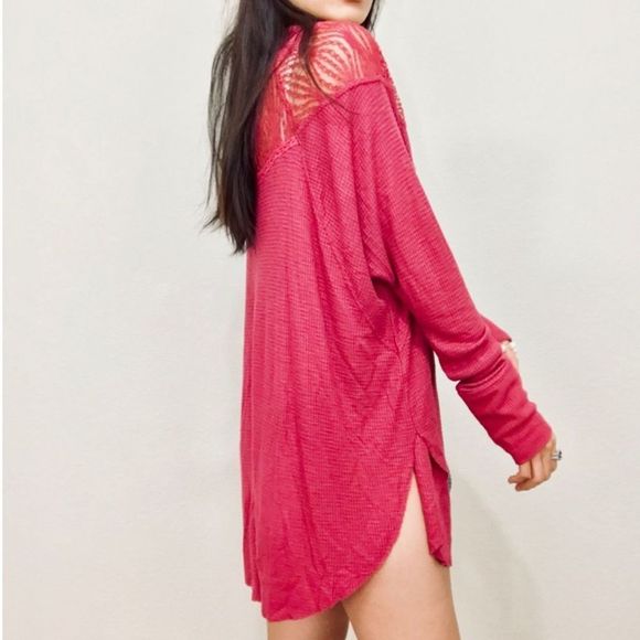 Free People Red Lacey Mock Neck Tunic - Picture 5 of 7